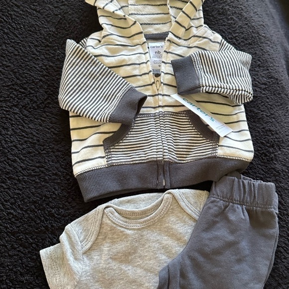CARTER'S 3-Piece Little Jacket Set 3D Ears Baby Boy Grey Heathered newborn NWT - Picture 6 of 11